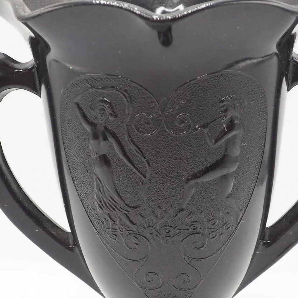 L.E. Smith Glass Snake Dance Black Amethyst Trophy Vase 1932 Art Deco 2-Handle